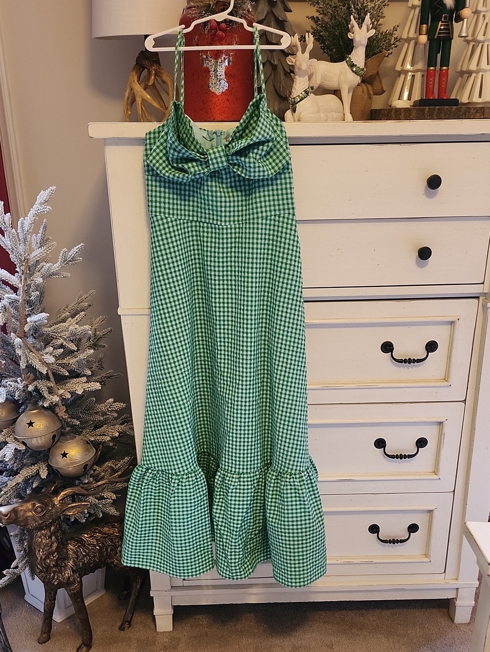 THML Green Gingham Bow Sundress
